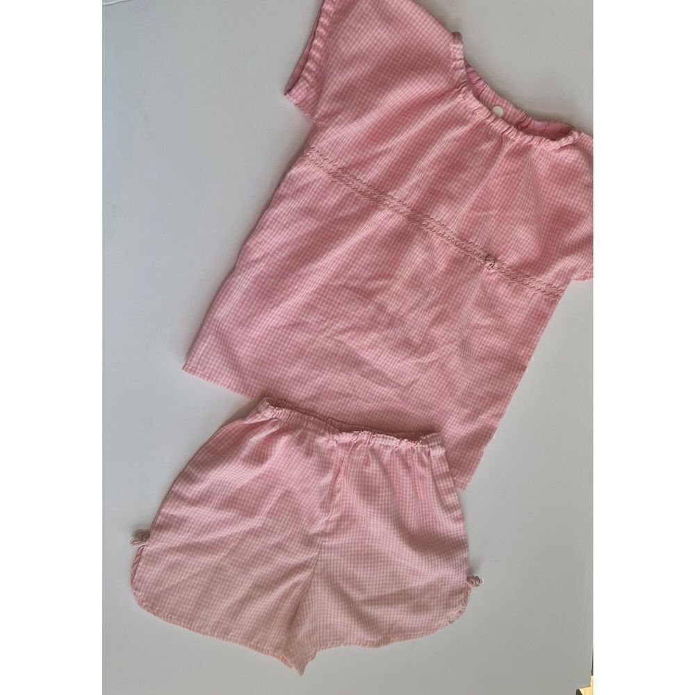 Handmade Baby/Toddler Short Set Pink White Checkered Chest 11.5”‎